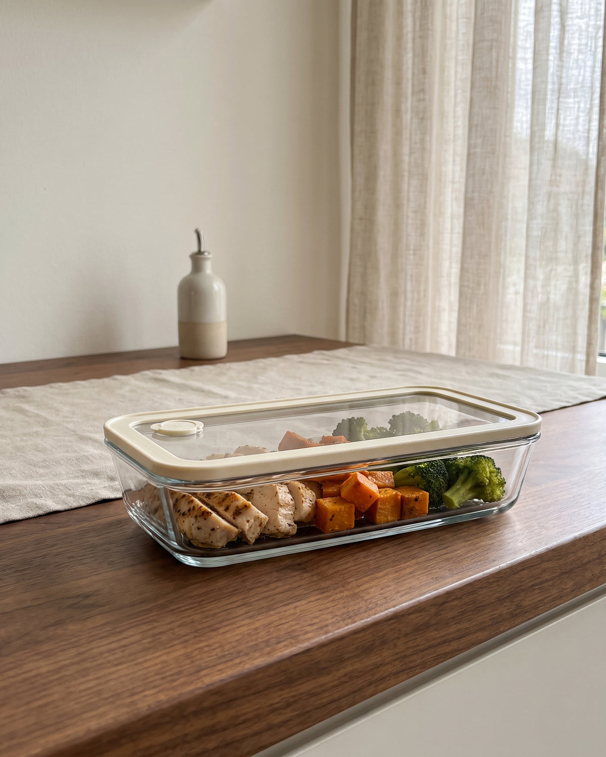 Vershoudbak Plat Lang | 700ml | Beige-transparant