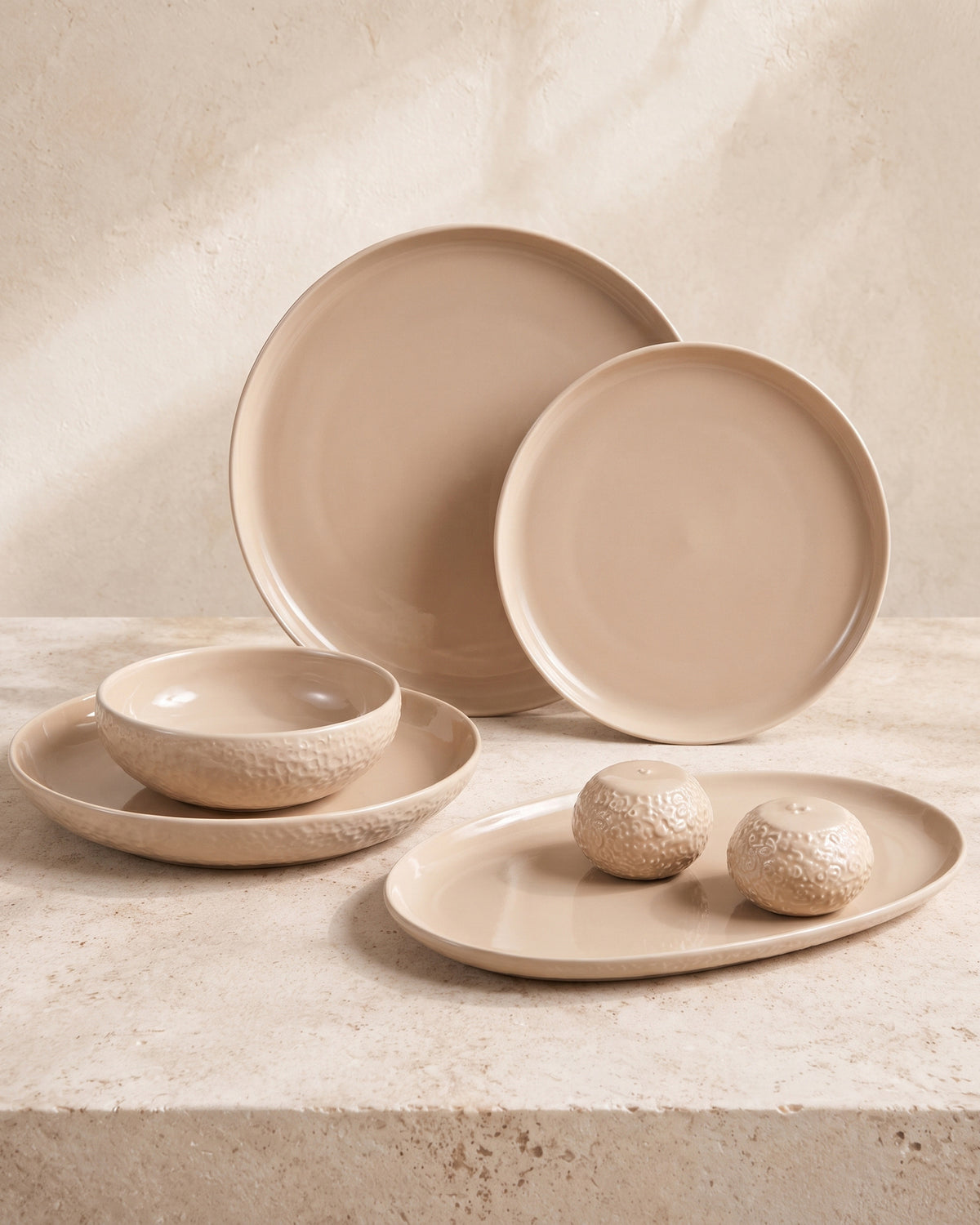 Barles Stone Dinerset | wit-taupe | 6 persoons