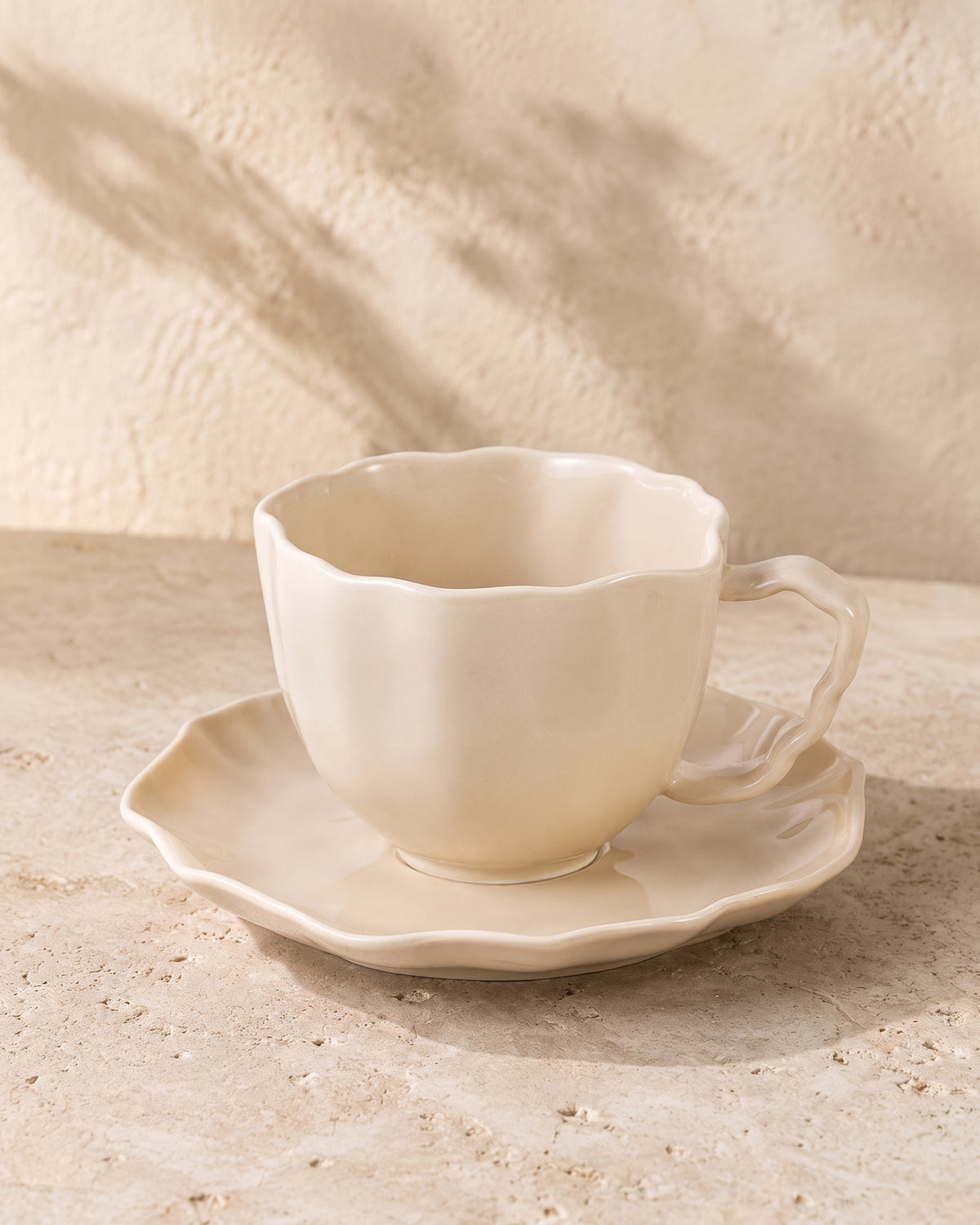 Bricard Angles Kaffeeservice 12-teilig | Taupe Porzellan | 6 Tassen & Untertassen
