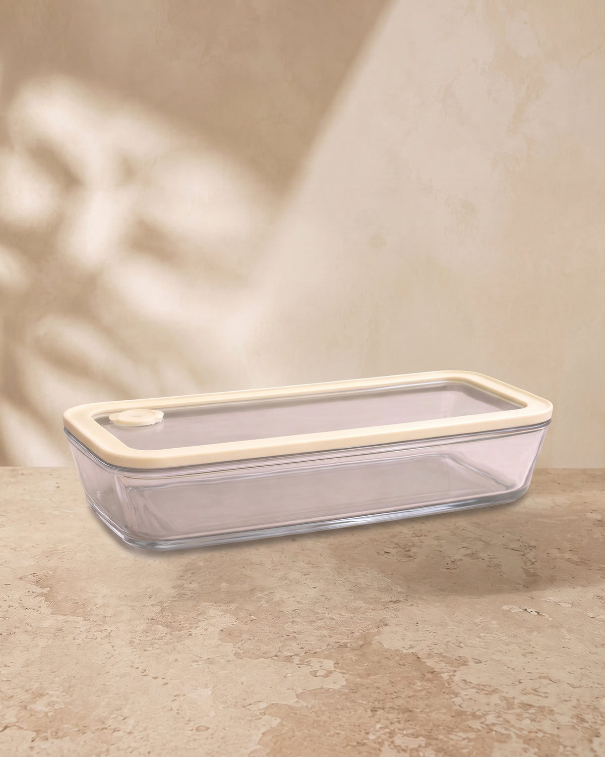 Frischhaltedose Flach Lang | 1400ml | Beige-transparent