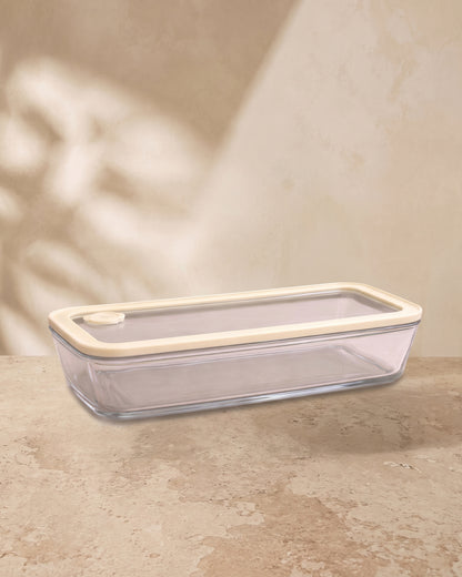 Frischhaltedose Flach Lang | 1400ml | Beige-transparent