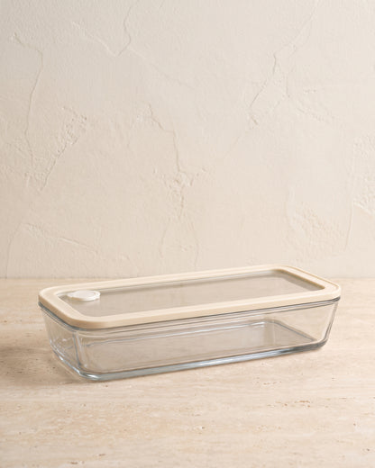 Frischhaltedose Flach Lang | 2600ml | Beige-transparent