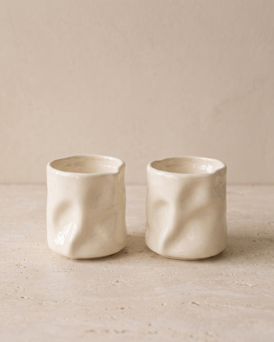 Diamond wave keramieken mok 2 stuks | Creme