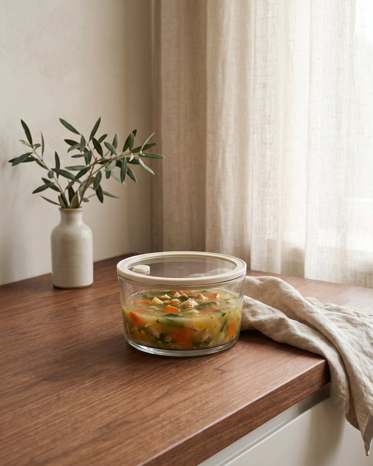 Vershoudbak rond |  1650ml | Beige-transparant