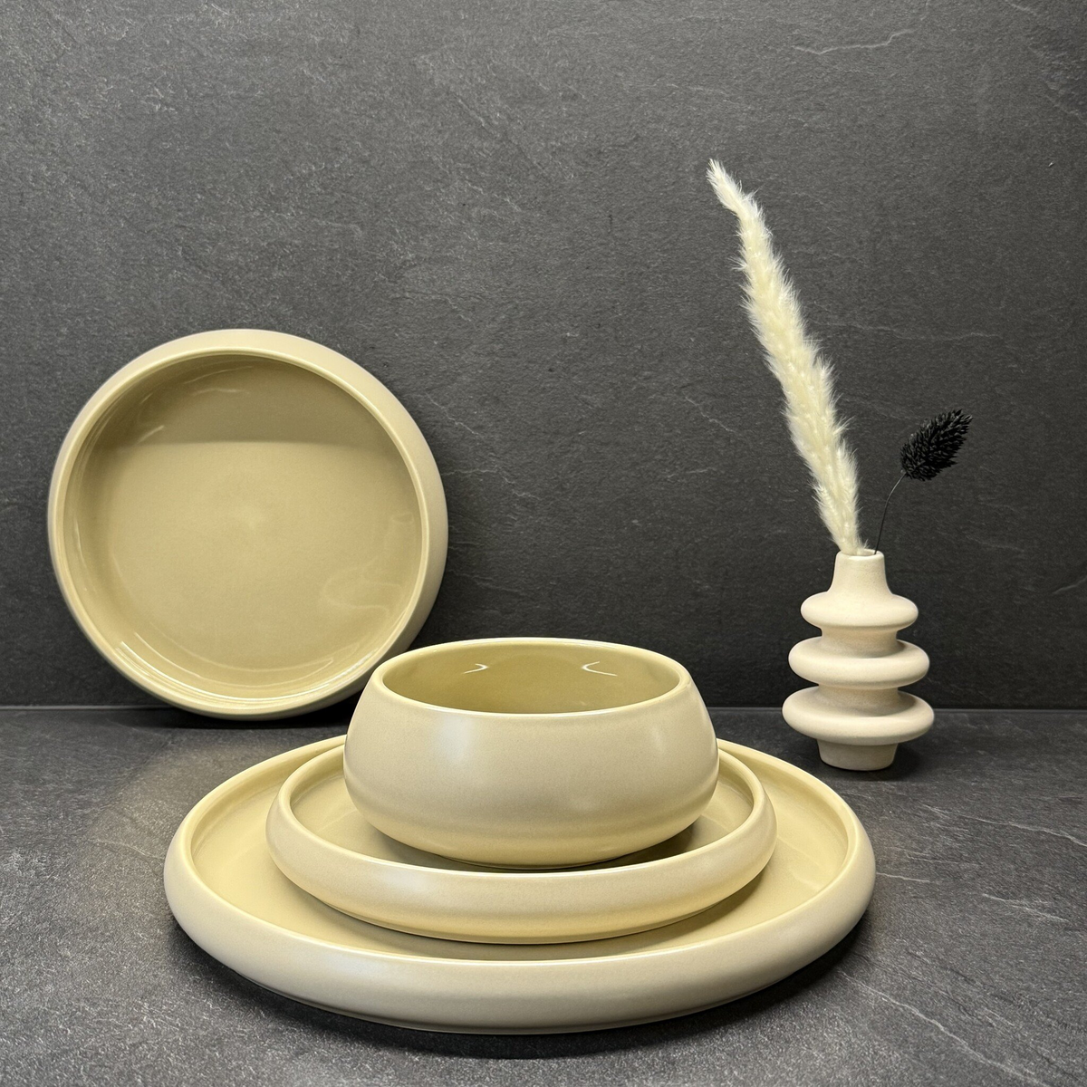 Chubby Porzellan Geschirrset | 24-teilig für 6 Personen | Mattbeige